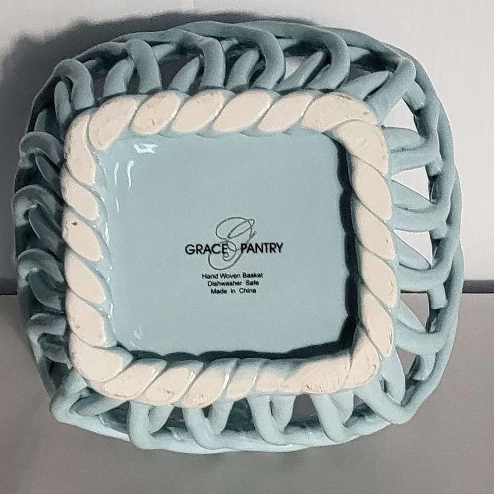 Grace Pantry Hand Woven Ceramic Basket Blue Pastel‎ Decorative Trinket Candy